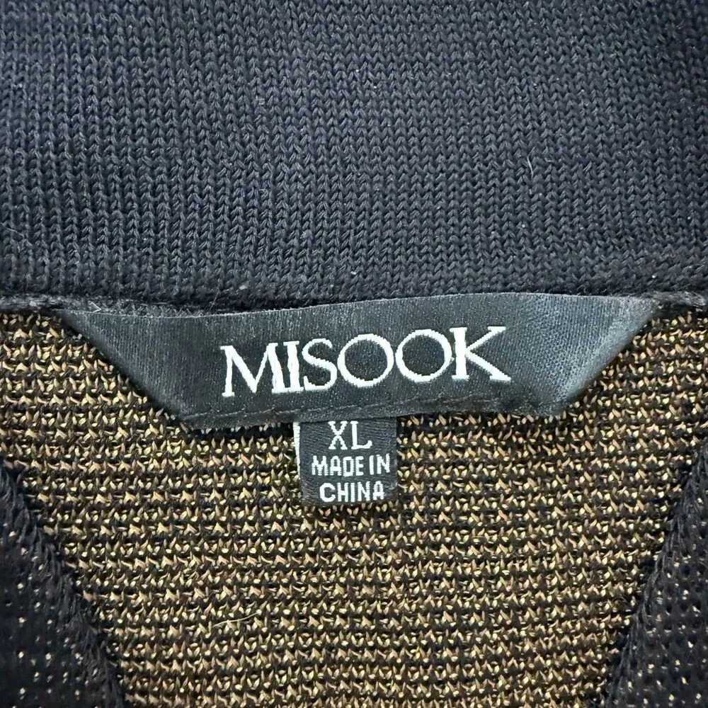 Misook Women's Knit Blazer Jacket Black & Cognac Earth Tone Geometric Print Luxe
